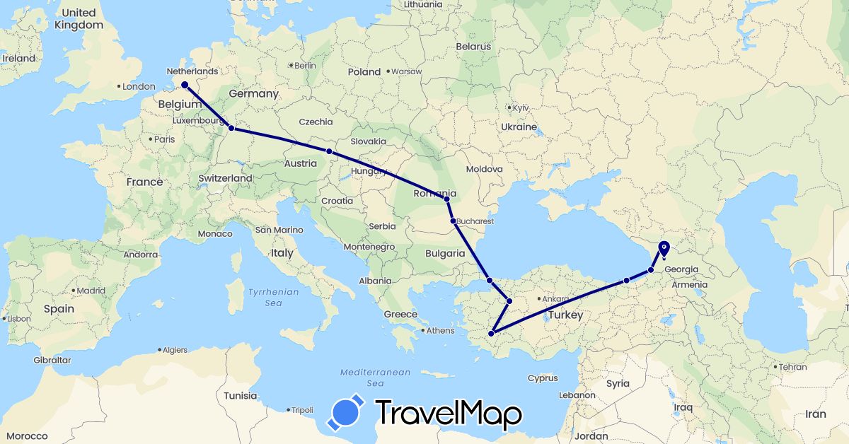 TravelMap itinerary: driving in Austria, Germany, Georgia, Netherlands, Romania, Turkey (Asia, Europe)